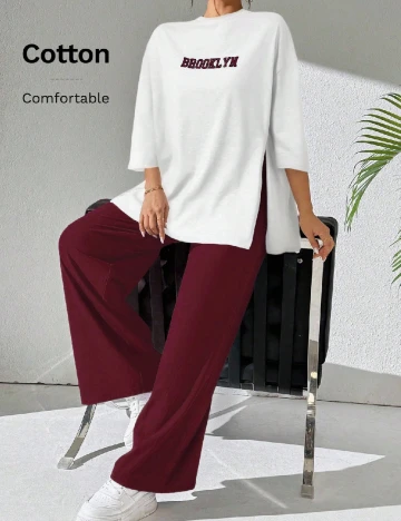 Compleu SHEIN, alb/visiniu