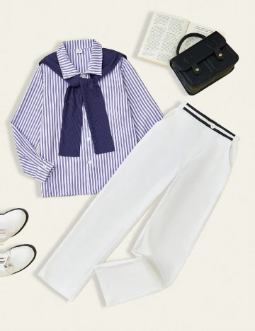 Compleu Shein Kids, alb/albastru