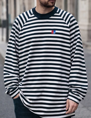 Bluza Oversize Bershka, alb/albastru