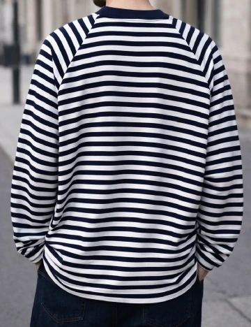 Bluza Oversize Bershka, alb/albastru