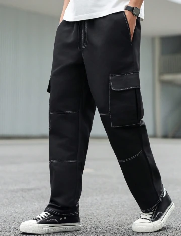 Pantaloni SHEIN Plus Size Men, negru