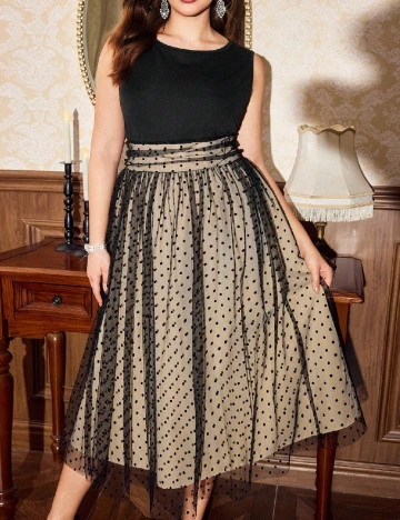 Rochie medie SHEIN CURVE, negru/crem