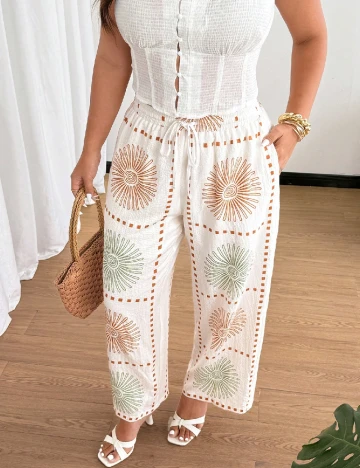 Pantaloni SHEIN CURVE, alb