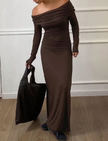 Rochie lunga Dazy, maro