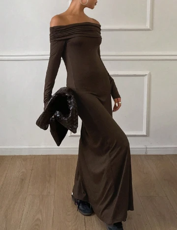 Rochie lunga Dazy, maro