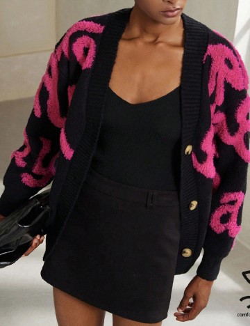 Cardigan Aveloria, negru/roz