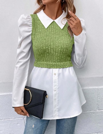 Bluza SHEIN, alb/verde