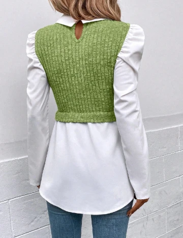 Bluza SHEIN, alb/verde