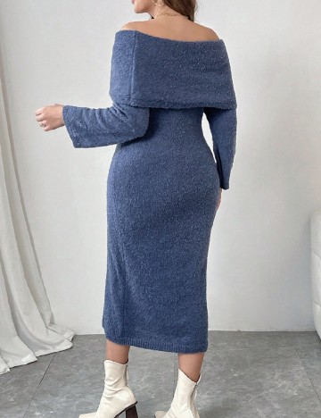 Rochie medie model PETITE SHEIN CURVE, albastru