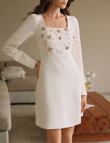 Rochie scurta Anewsta, ecru