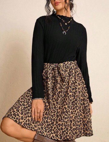 Rochie scurta SHEIN CURVE, animal print/negru