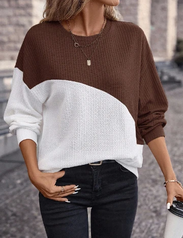 Bluza SHEIN CURVE, maro/alb