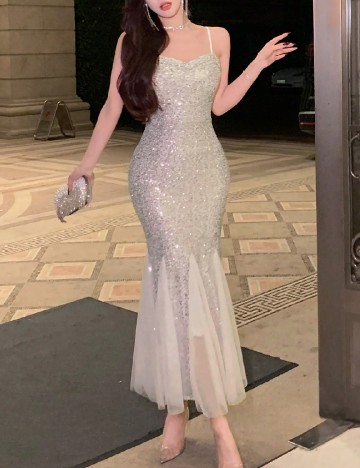 
						Rochie lunga Dazy, argintiu