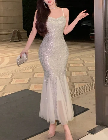 Rochie lunga Dazy, argintiu