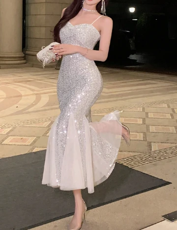 Rochie lunga Dazy, argintiu