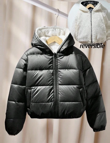 Geaca reversibila Shein Kids, alb/negru