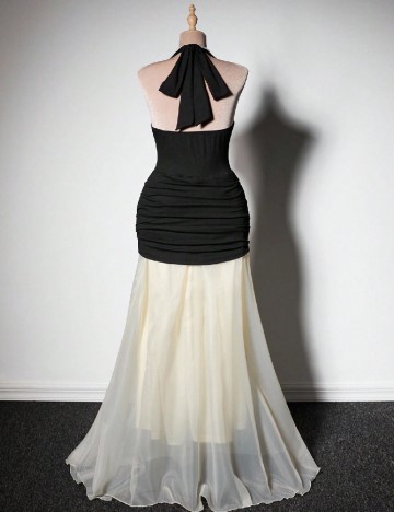 Rochie lunga SHEIN CURVE, negru/ecru