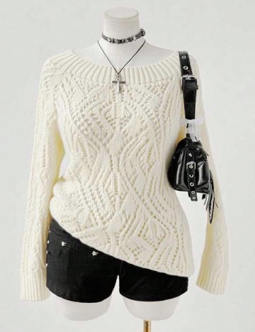 
						Pulover SHEIN CURVE, ecru