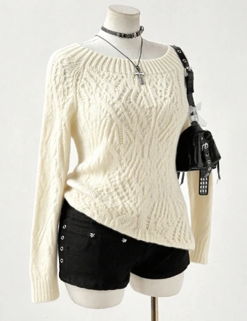 Pulover SHEIN CURVE, ecru