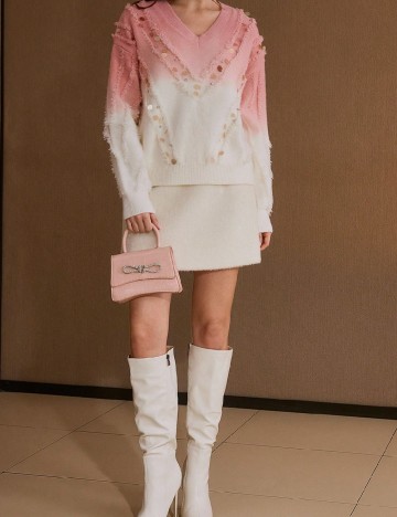 
						Pulover MOTF, roz/alb