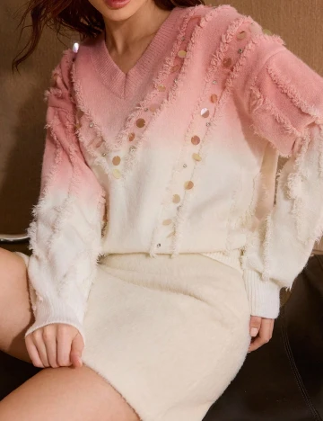 Pulover MOTF, roz/alb