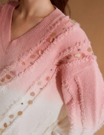 Pulover MOTF, roz/alb