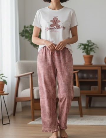 
						Pijama Reserved, alb/rosu