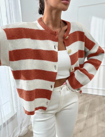 Cardigan SHEIN, portocaliu/alb