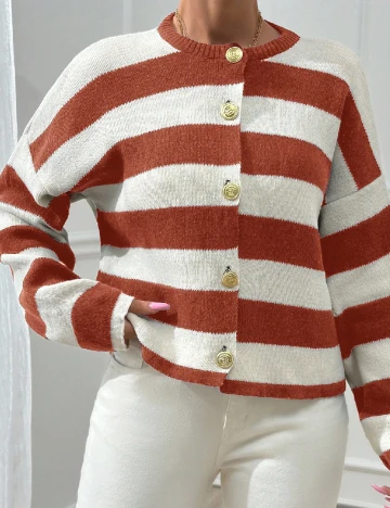 Cardigan SHEIN, portocaliu/alb