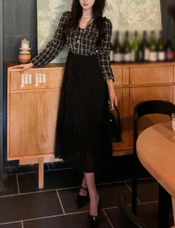 Rochie medie Dazy, negru/alb