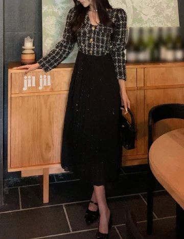 Rochie medie Dazy, negru/alb