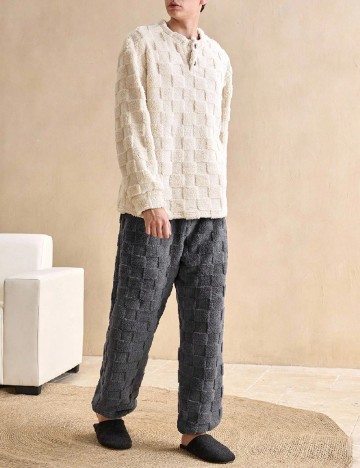 Pijama SHEIN, ecru/gri