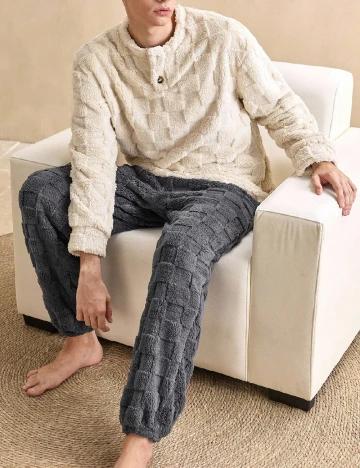 Pijama SHEIN, ecru/gri