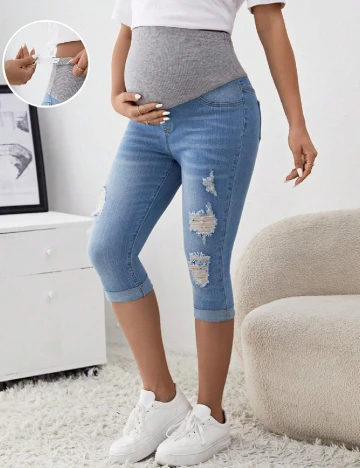Pantaloni trei sferturi SHEIN Maternity, albastru