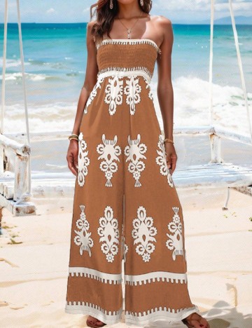 
						Salopeta SHEIN, maro/alb