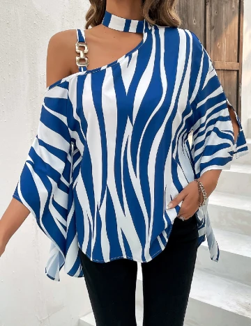 Bluza SHEIN, albastru/alb