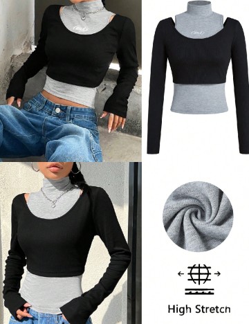 
						Set bluza si top SHEIN, negru/gri