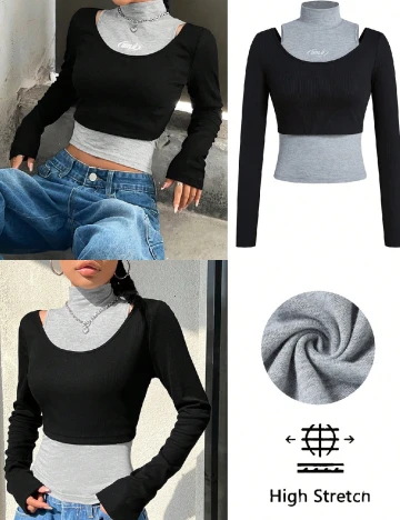 Set bluza si top SHEIN, negru/gri