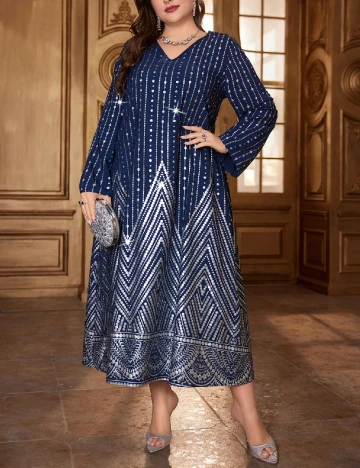 Rochie lunga SHEIN CURVE, bleumarin/argintiu