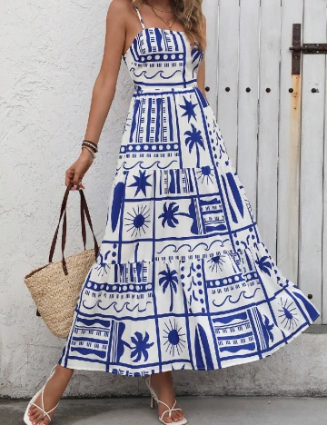 Rochie lunga SHEIN, albastru/alb