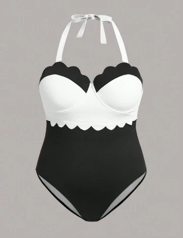 Costum de baie SHEIN CURVE, negru/alb