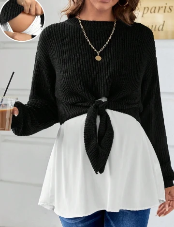 Set top si maiou SHEIN Maternity, negru/alb