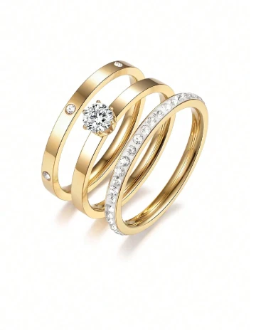 Set inele marimea 8 3 bucati SHEIN, auriu