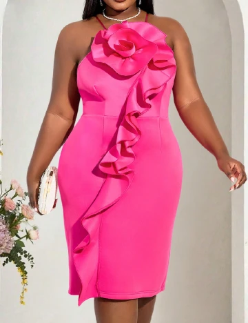 Rochie scurta Aomei Plus Size, roz