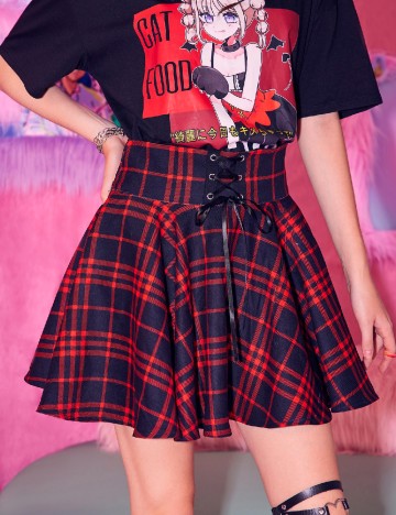 
						Fusta Romwe, negru/rosu