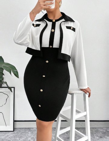 Rochie scurta SHEIN CURVE, alb/negru