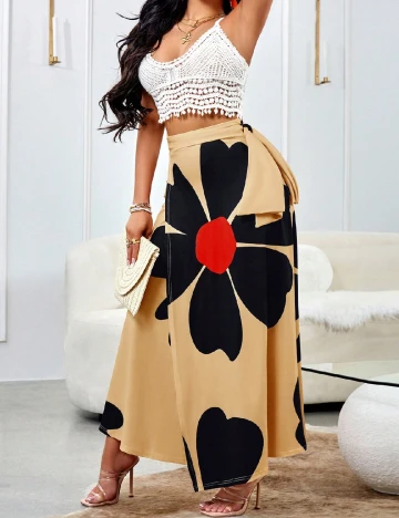 Fusta SHEIN, galben/bleumarin