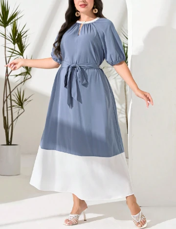 Rochie medie SHEIN CURVE, albastru/alb