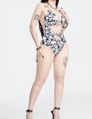 Costum de baie SHEIN, alb/negru