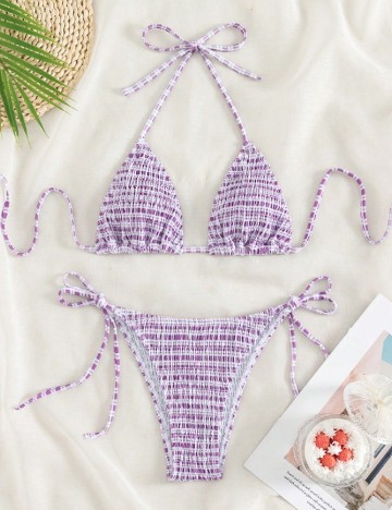 
						Costum de baie SHEIN, mov/alb